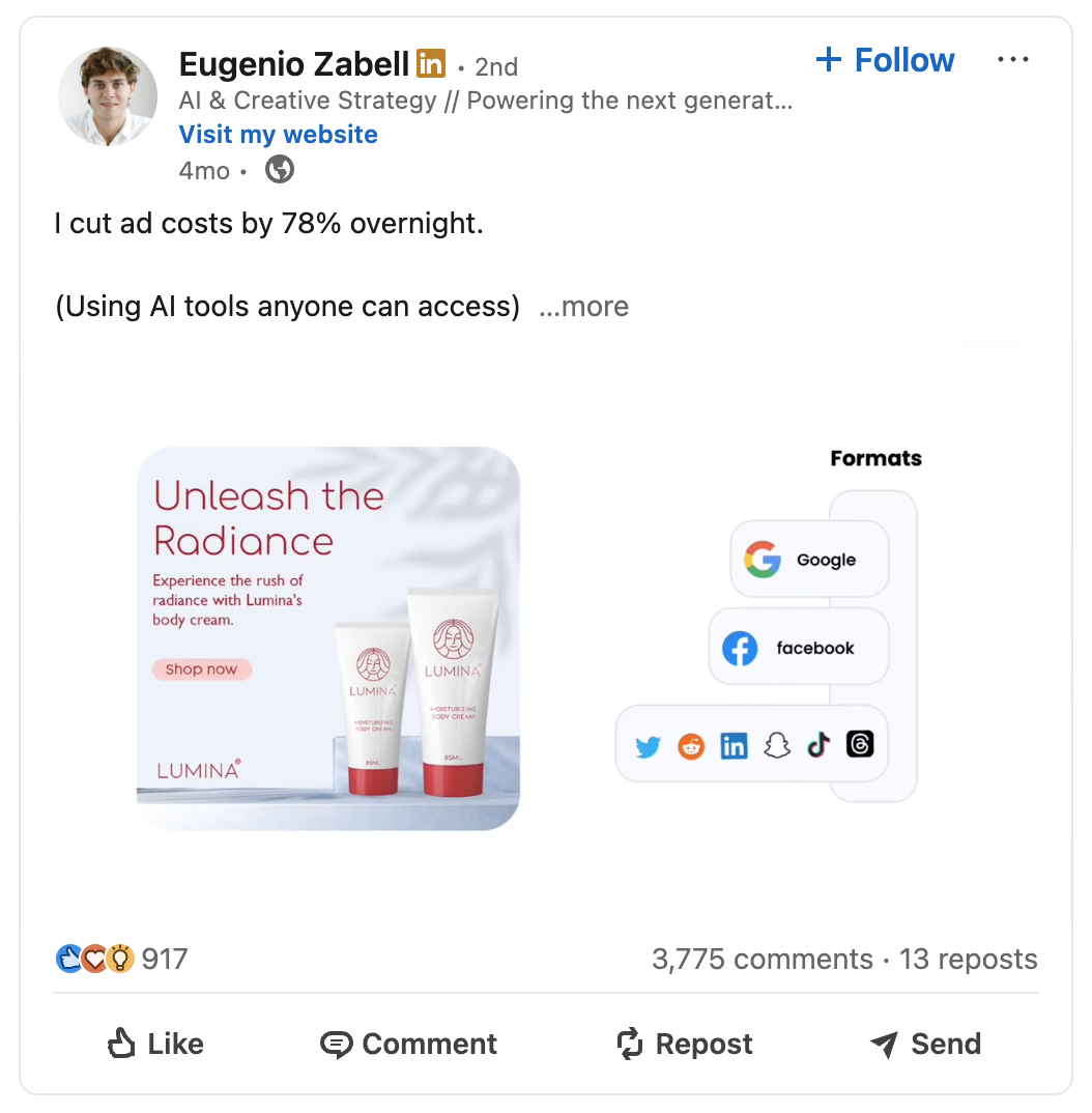 Original client LinkedIn post and its engagement, example 6