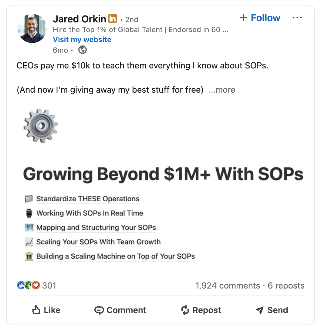 Original client LinkedIn post and its engagement, example 8
