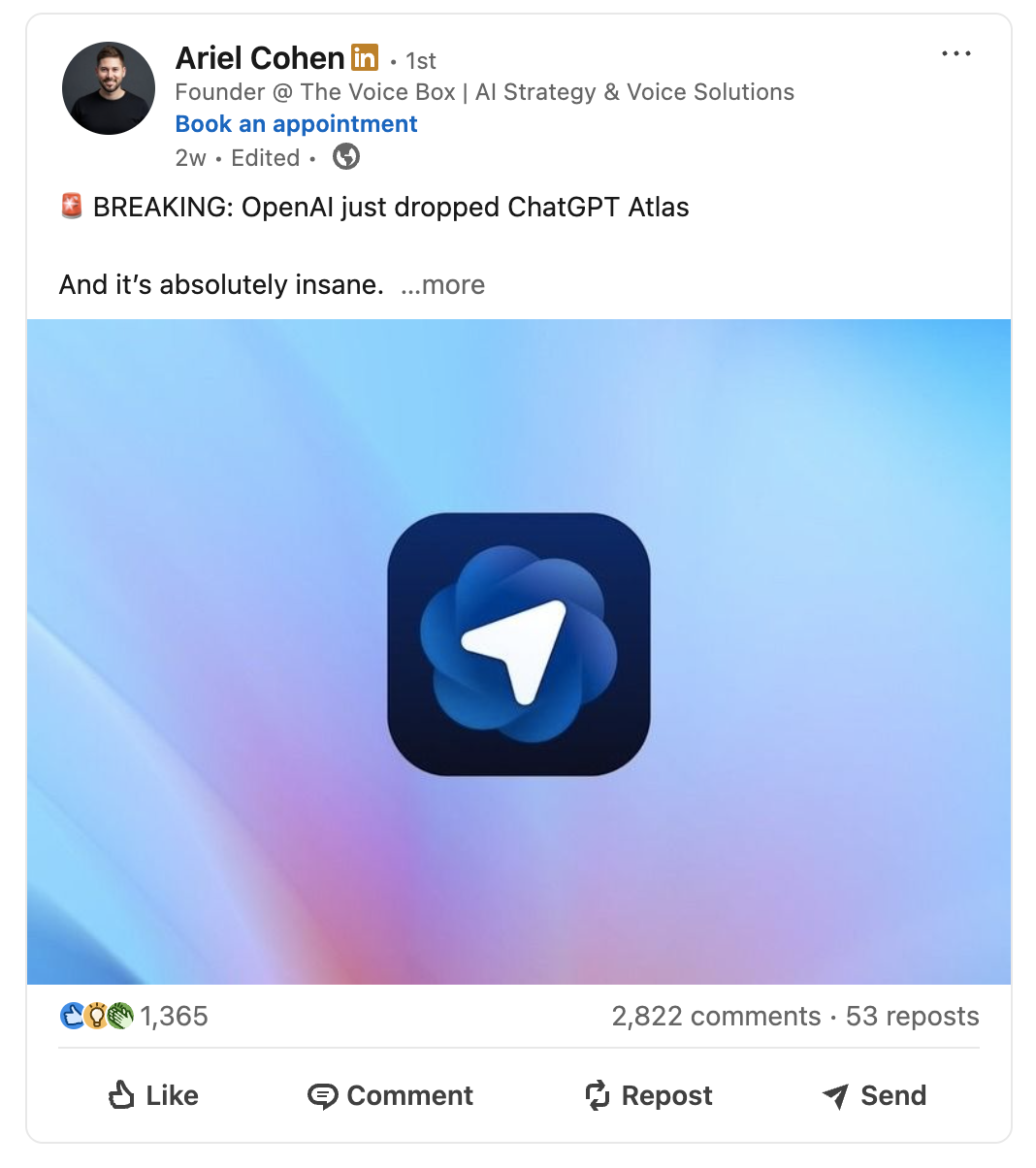 Original client LinkedIn post and its engagement, example 9