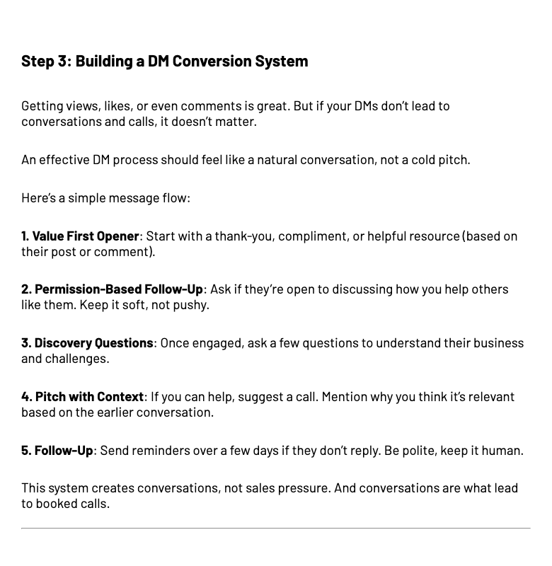 The five-message framework from Paolo’s LinkedIn Inbound Funnel Overview.